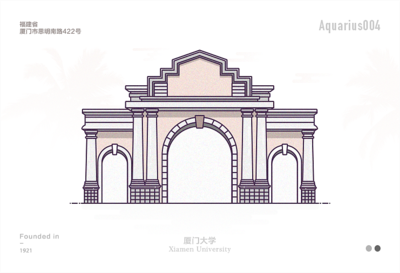 中国大学特色校门icon描边风设计